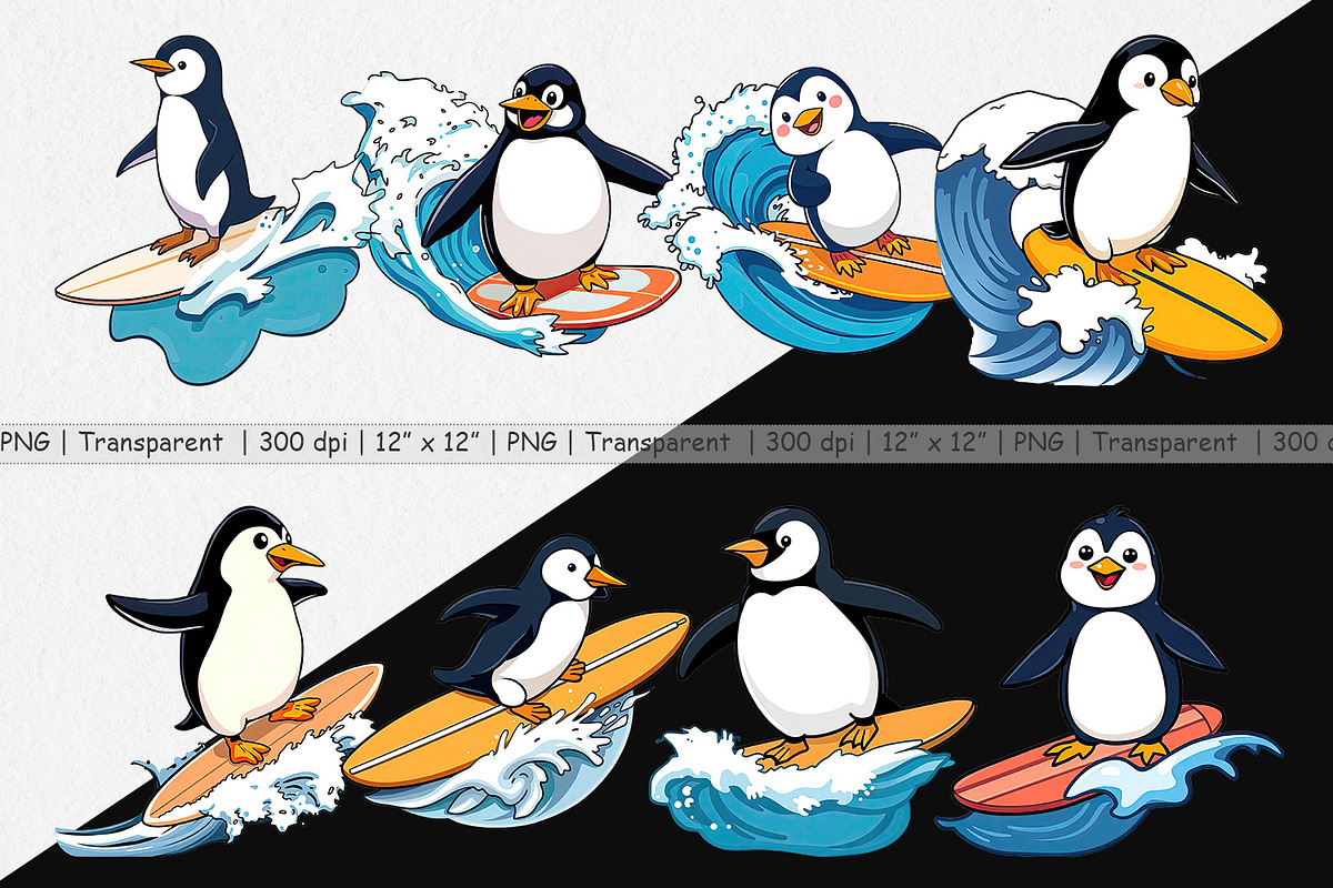 Surfing Penguin Clipart, a Graphic by Artnoy (Photo 2 of 5)