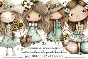 Whimsical Summer Girls Clipart, an Illustration by Designking