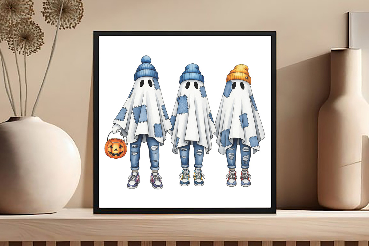 Retro Halloween Blue Denim Ghost PNG, an Illustration by Black Bird Studio (Photo 4 of 4)