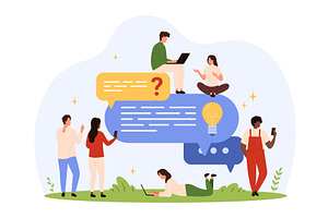 Chatting Around FAQ Message Bubbles, a Technology Illustration by Flashvector