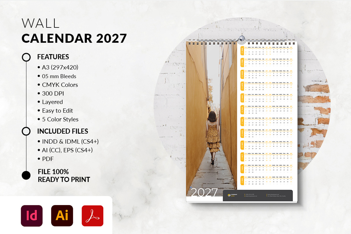 Minimal Wall Calendar 2027 Template, a Stationery Template by MstArtwork (Photo 4 of 5)