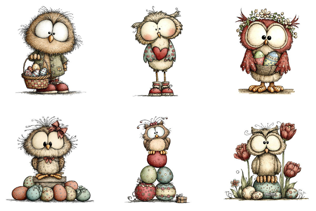 Whimsical easter owl clipart, an Illustration by CreationArt (Photo 2 of 7)