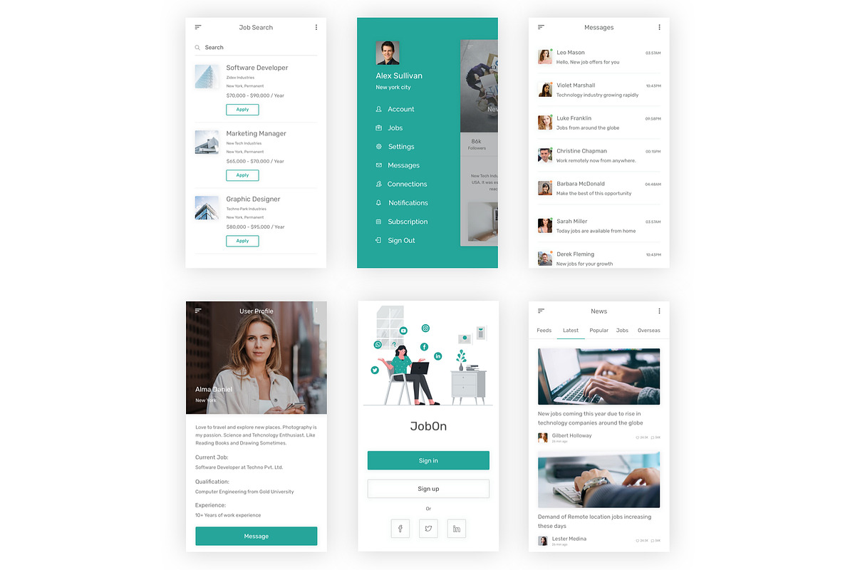 JobOn - Job Search Adobe XD App, an UI Kit Template by themelove (Photo 11 of 16)