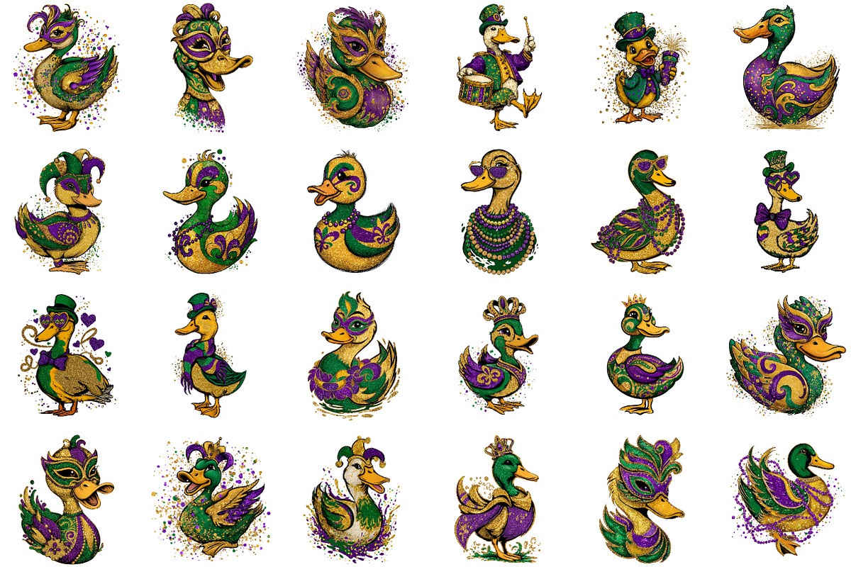 Watercolor Mardi Gras Duck Clipart, an Illustration by Sublimation Artist (Photo 2 of 6)
