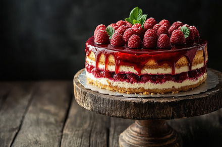 Decadent raspberry cake with glossy, a Photo by Iftikhar Alam