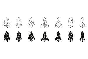 Rocket Ship Line And Solid Icon Set, an Object Illustration by Gentle Studio