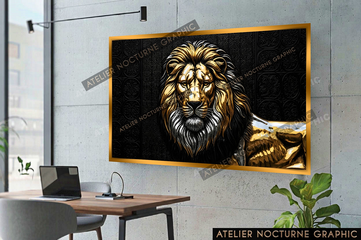 Majestic Gold & Silver Lion Wall Art, a Texture Graphic by Atelier Nocturne Graphic (Photo 4 of 4)