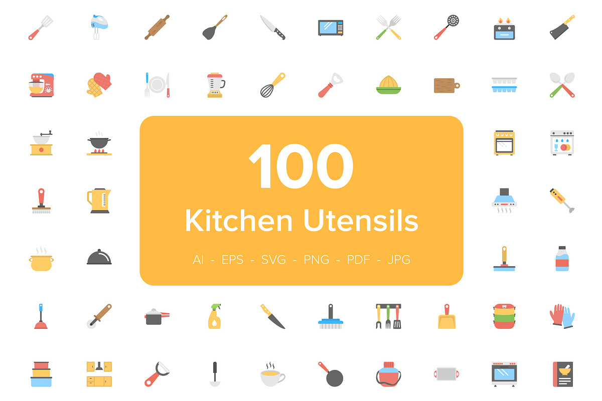 100 Kitchen Utensils Flat Icons, a Duotone Icon by Creative Stall (Photo 1 of 3)