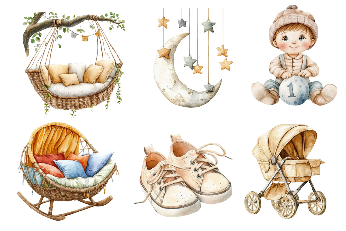Neutral Baby Watercolor Clipart, an Illustration by Dream Creation (Photo 4 of 9)