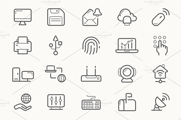Home Network Electronics Line Icons