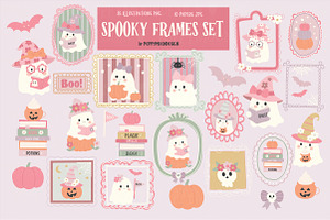 Spooky frames paper and clipart set, an Illustration by Poppymoondesign