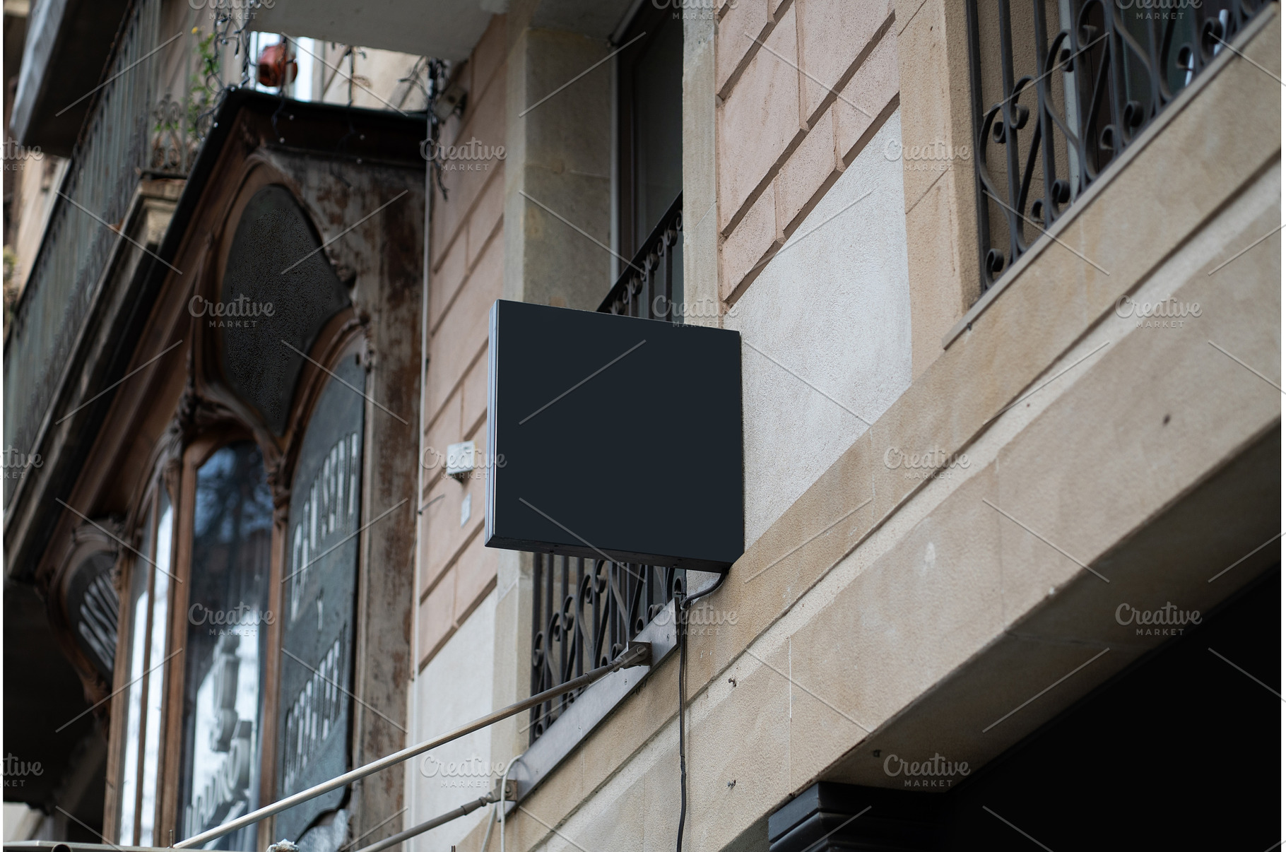 Blank dark mockup sign projecting, an Architecture Photo by volodymyrshtun13795