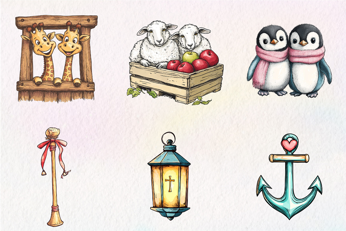 Cute Noah's ark watercolor clip art,, an Illustration by CreationArt (Photo 2 of 9)