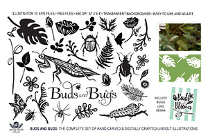 Buds And Bugs Linocuts