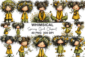 Whimsical Spring Girl Clipart, an Illustration by CraftArtStudio