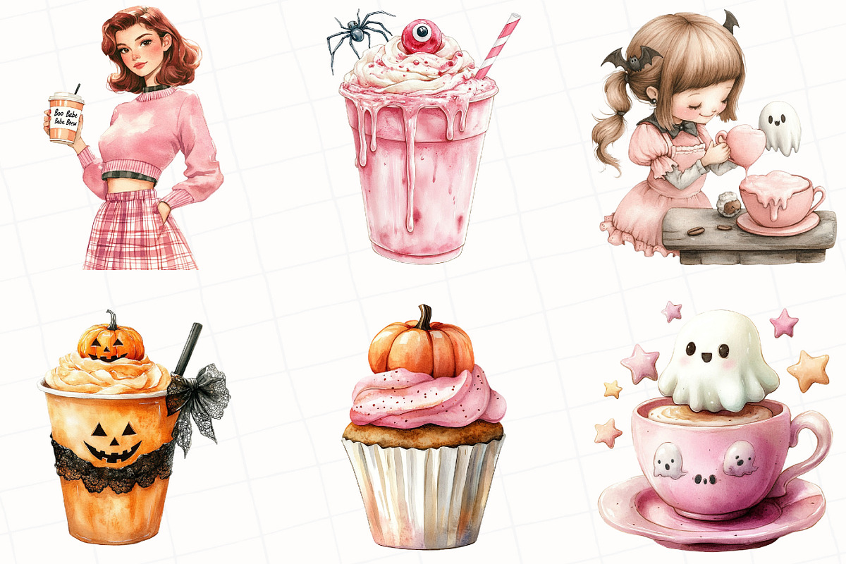 Watercolor Halloween Coffee Clipart, an Illustration by OK Design (Photo 3 of 5)