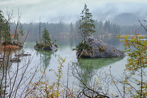 Mountain alpine autumn lake Hintersee, Berchtesgaden national pa, a Nature Photo by YuriyB