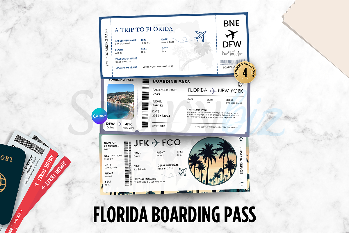 Printable FLORIDA Surprise Ticket, a Card Template by Snapybiz (Photo 1 of 7)