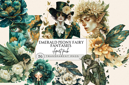 EMERALD PEONY FAIRY FOREST CLIPART, a Person Illustration by Daring Digies