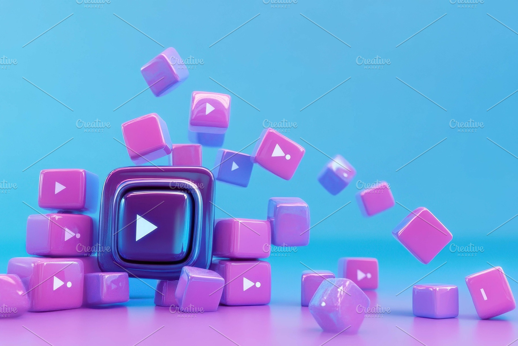 Colorful media icons and cubes creat, a Photo by Tanuart