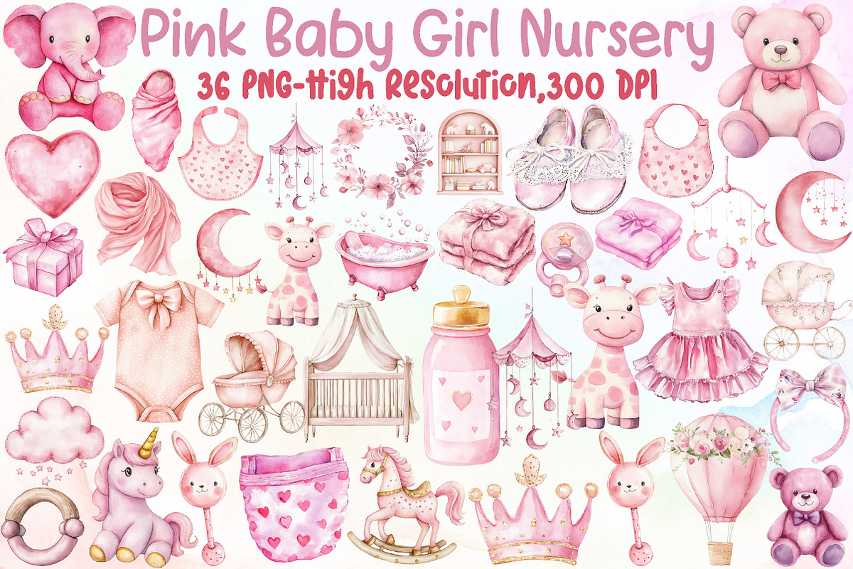Pink Baby Girl Nursery Clipart, an Illustration by Sublimation Artist (Photo 1 of 6)