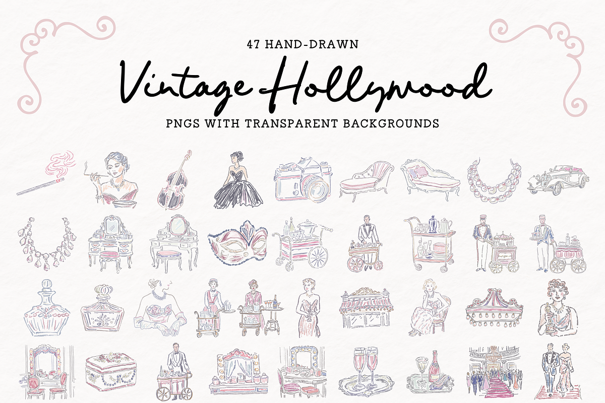 Old Hollywood Clipart, Vintage Set, an Object Illustration by The October Creative (Photo 2 of 15)