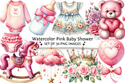 Watercolor Pink Baby Shower Clipart, an Illustration by DreamPrint404 (Thumbnail 1 of 6)