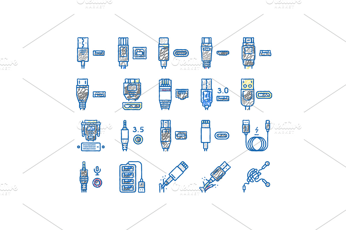 Usb Cable And Port Purchases Icons, an Object Illustration by pikepicture