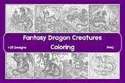 Fantasy Dragon Coloring Pages, an Animal Illustration by BerryPieArt (Thumbnail 1 of 3)