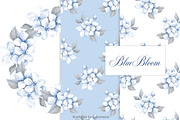 Blue Floral Patterns & Wreath Set, a Decorative Illustration by Gribanessa (Thumbnail 1 of 4)
