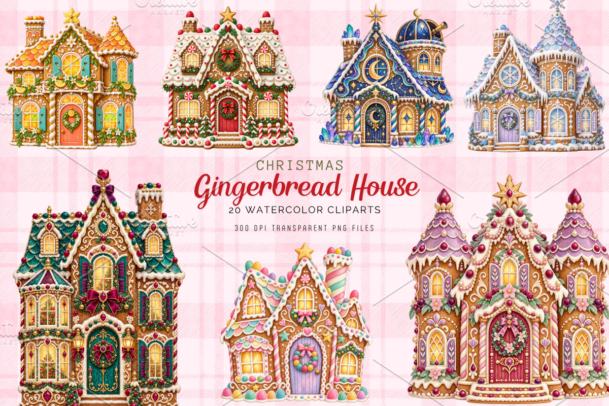 Christmas Gingerbread House Cliparts, a Seasonal Illustration by Ink Gallery (Photo 1 of 13)