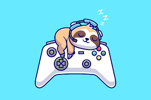 Cute Sloth Gamer Sleeping Cartoon, an Animal Illustration by Catalyst Labs