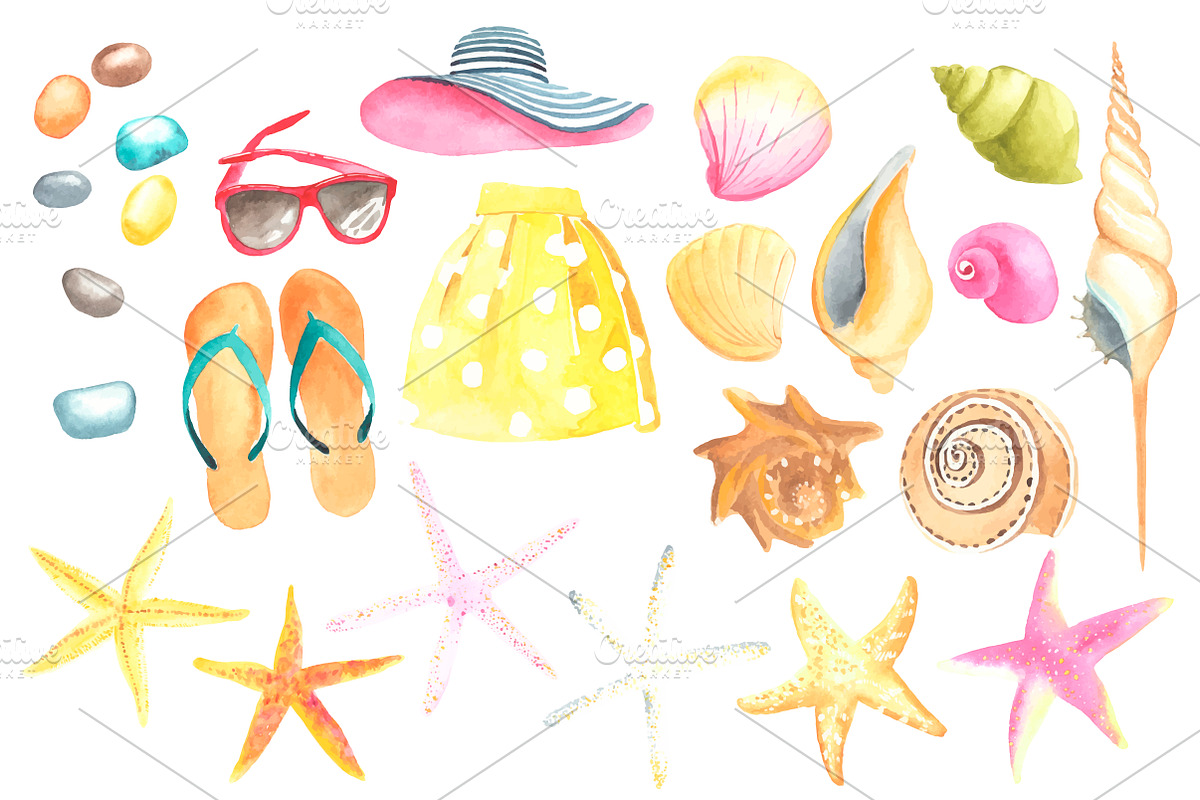 Sunny Beach. Watercolor., an Object Graphic by Olga Bonitas (Photo 2 of 4)