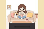 Girl Watching TV with Her Puppy, a Person Illustration by Artpon Illustration (Thumbnail 3 of 3)