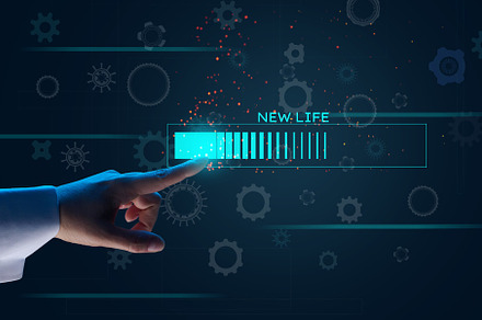 new life loading virtual scheme and female hand on dark blue bac, an Abstract Photo by ndanko