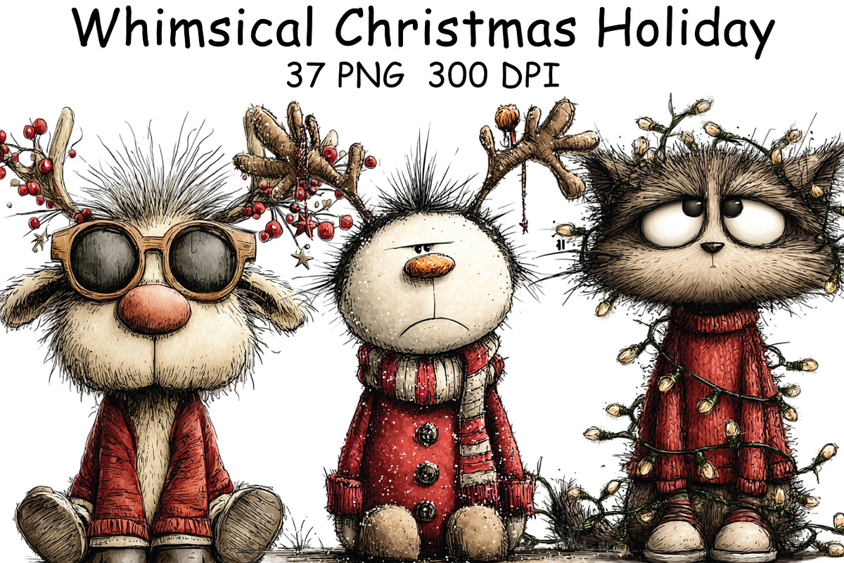Whimsical Christmas Holiday Clipart, an Illustration by CraftArtStudio (Photo 1 of 6)