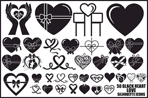 Black Heart Love Silhouette Icons Se, an Illustration by Designer_Momina