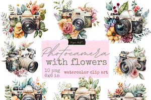 Photocamera With Flowers Clip Art