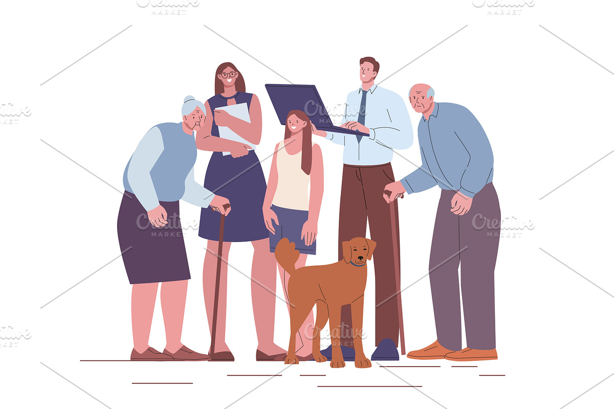 Grandparents, parents and teenager, a Person Illustration by Valerie Bodnar