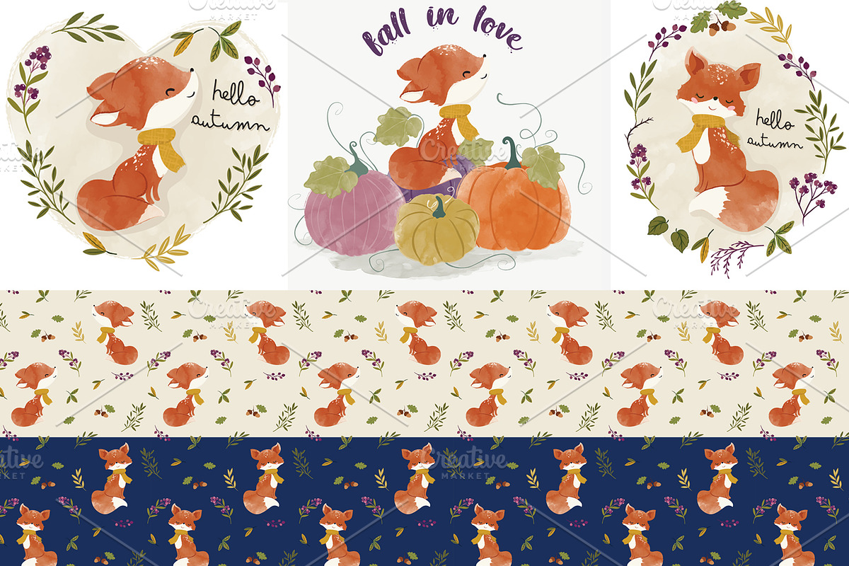 Cute fox vector. Fox pattern print, an Animal Illustration by StudioLondon (Photo 1 of 6)