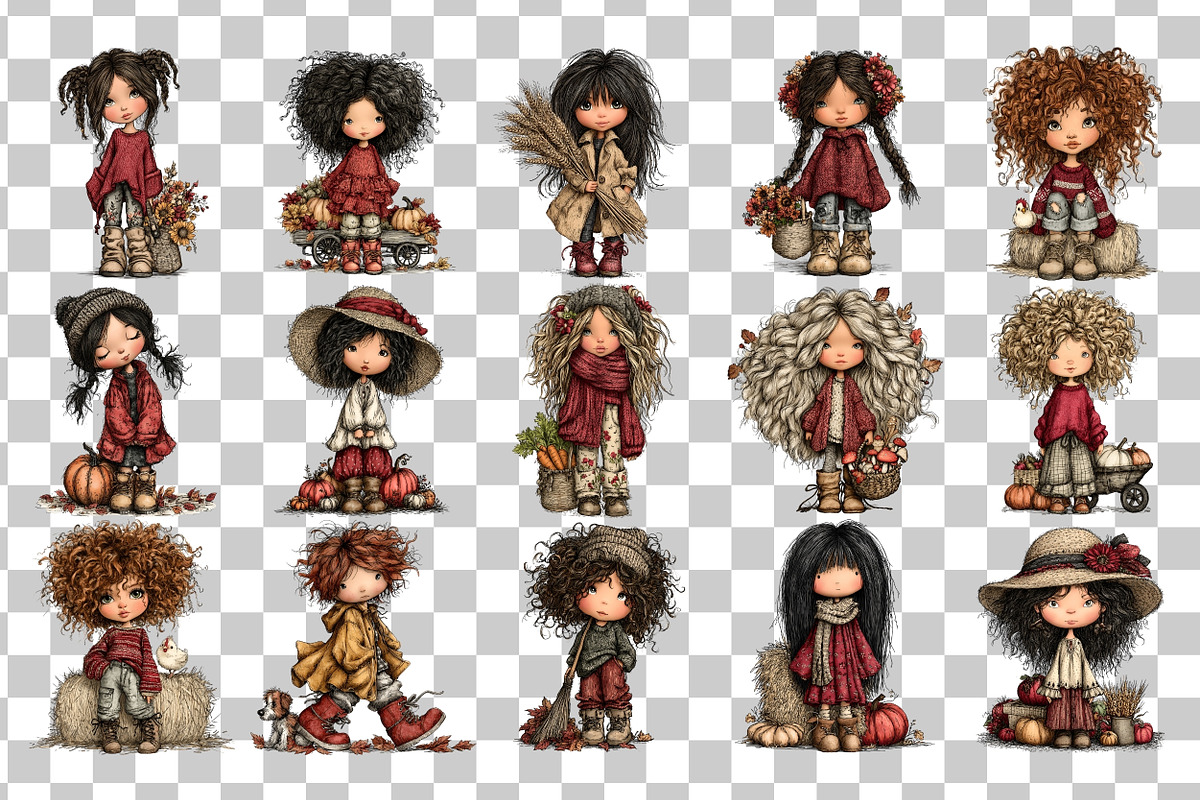 Autumn Girls PNG Clipart Bundle, a Seasonal Illustration by Nicolle's Colorful Art (Photo 3 of 4)