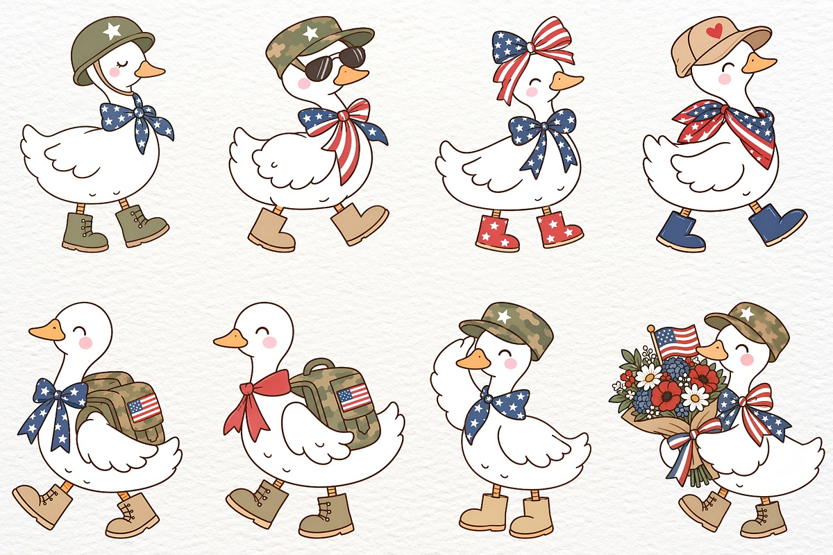 Veterans Day Silly Goose Clipart PNG, an Animal Illustration by SugarCloudStudioArt (Photo 3 of 6)