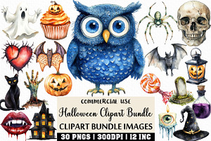 Watercolor Halloween Clipart Bundle, an Illustration by Craft Nest