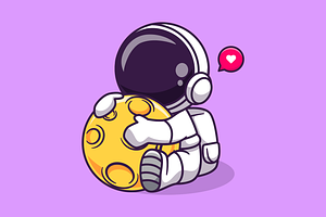 Cute Astronaut Hugging Moon Cartoon