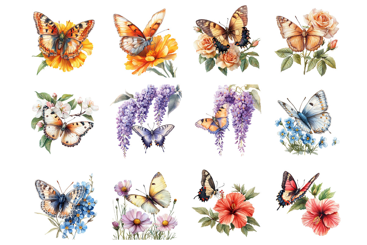 Butterfly Flowers Clipart, an Illustration by Design Market (Photo 4 of 4)