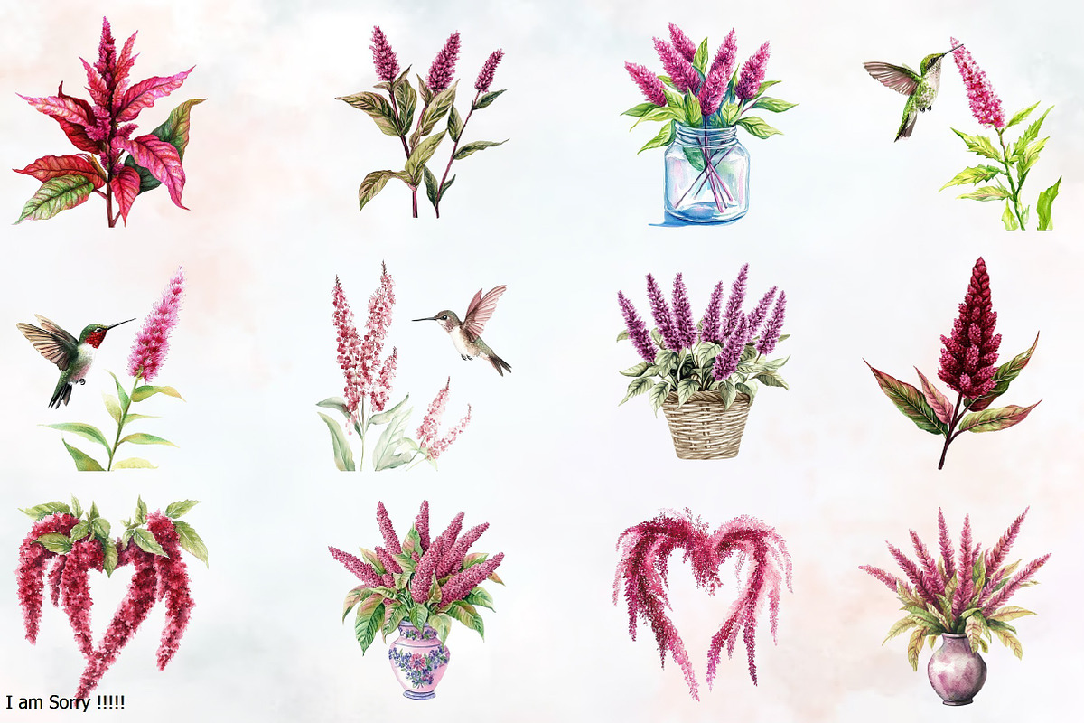 Amaranth Flower Watercolor Clipart's, an Illustration by RobertsArt (Photo 2 of 7)