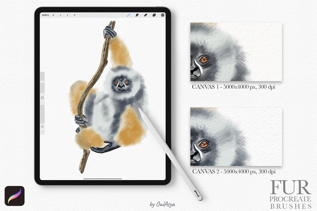 Watercolor Fur Procreate Brushes, a Brush Add-On by owlasya (Photo 4 of 7)