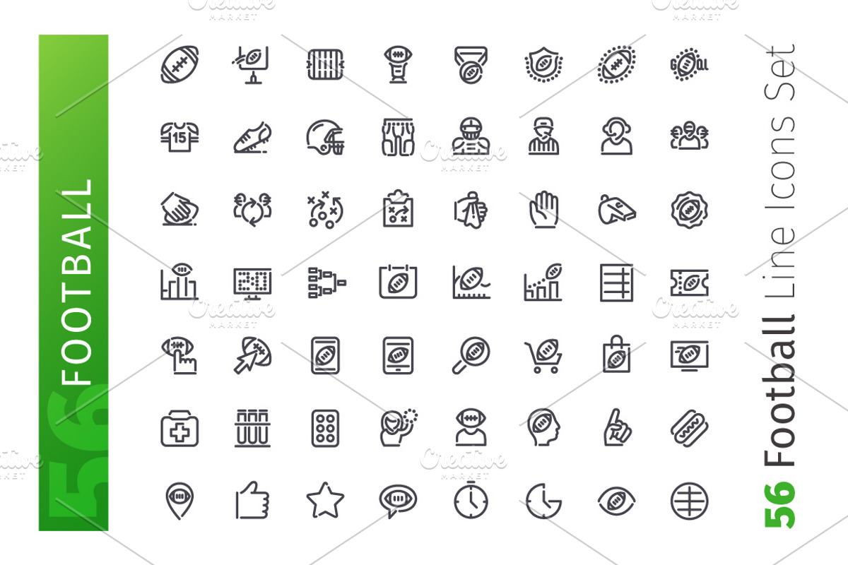 American Football  Line Icons Set, an Outline Icon by Voysla's Shop (Photo 2 of 4)