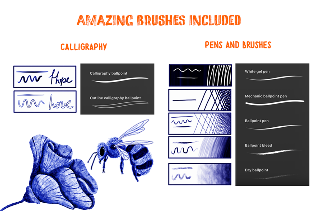 The Ballpoint Artist Kit - Procreate, a Brush Add-On by Ink by Stefi (Photo 2 of 5)