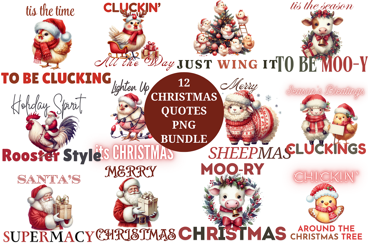 12 Merry Christmas Quotes PNG Bundle, a Decorative Illustration by ClipArtTime (Photo 1 of 3)
